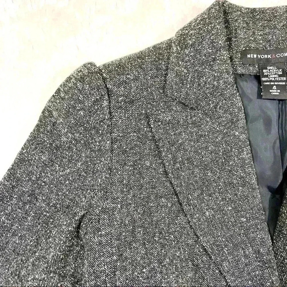 New York & Co. Heathered Gray Embroidered Floral Buttoned Blazer Jacket Size 4 - Picture 3 of 16